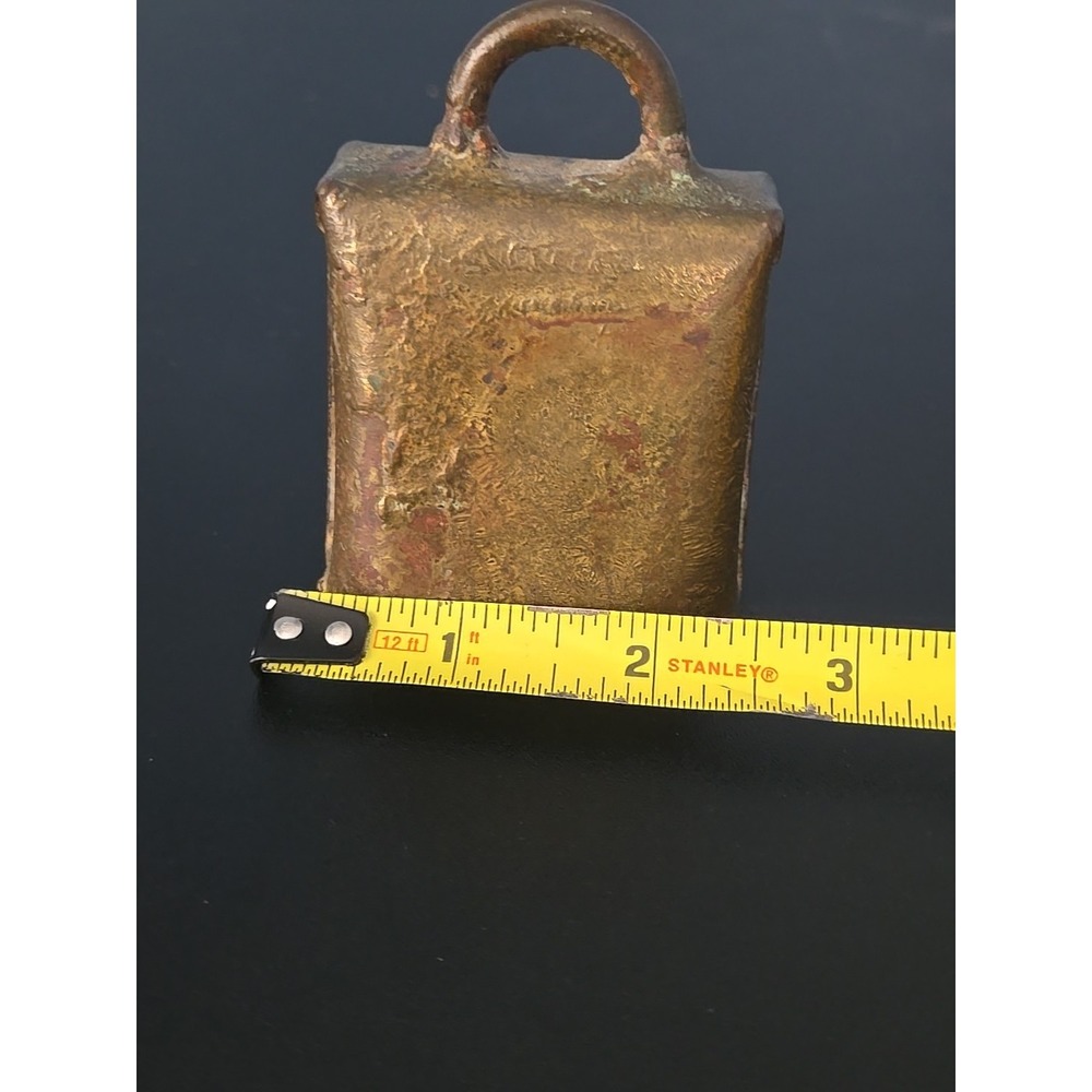 Vintage Brass Cow Bell, Rustic Handcrafted, Fold‎ Over Rivets, 3" Tall - Picture 9 of 10